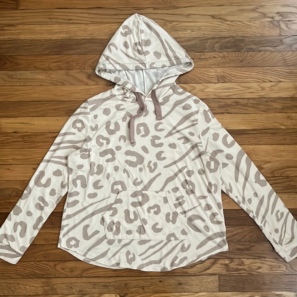 Brushed Cheetah Print Hoodie Cream Hooded Sweatshirt With Animal Print